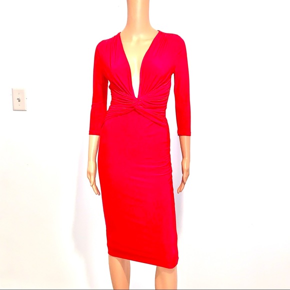 VIJO COUTURE Plunging Neck, Twist Front Party Dress - Picture 10 of 10